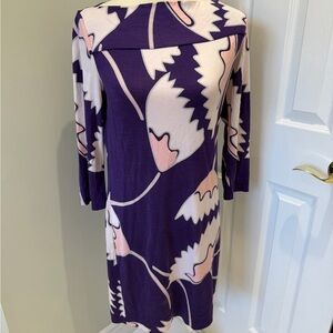 Diane Von Furstenberg Purple Floral-Print Silk Dress with Pink Accents